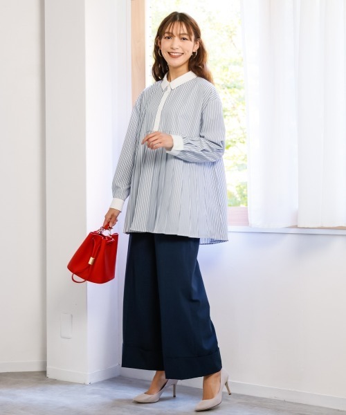 SMILE LAND（スマイルランド）の「＜大きいサイズ＞ タックシャツチュニック（シャツ/ブラウス・レディース・パープル系/ネイビー系/ブラック系/ホワイト系/オフホワイト・L/5L/4L/3L/LL）」の8枚目の写真