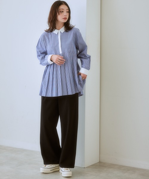 SMILE LAND（スマイルランド）の「＜大きいサイズ＞ タックシャツチュニック（シャツ/ブラウス・レディース・パープル系/ネイビー系/ブラック系/ホワイト系/オフホワイト・L/5L/4L/3L/LL）」の17枚目の写真