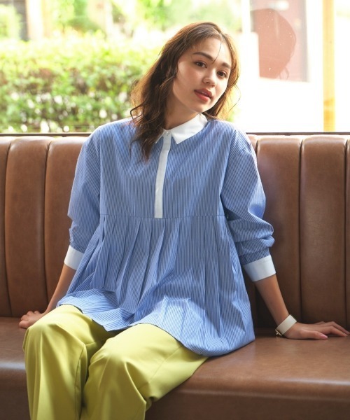 SMILE LAND（スマイルランド）の「＜大きいサイズ＞ タックシャツチュニック（シャツ/ブラウス・レディース・パープル系/ネイビー系/ブラック系/ホワイト系/オフホワイト・L/5L/4L/3L/LL）」の18枚目の写真