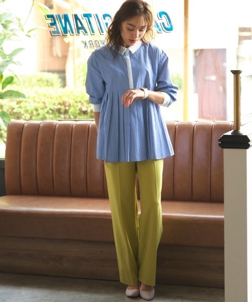 SMILE LAND（スマイルランド）の「＜大きいサイズ＞ タックシャツチュニック（シャツ/ブラウス・レディース・パープル系/ネイビー系/ブラック系/ホワイト系/オフホワイト・L/5L/4L/3L/LL）」の19枚目の写真