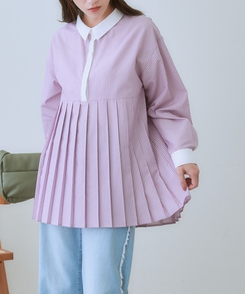 SMILE LAND（スマイルランド）の「＜大きいサイズ＞ タックシャツチュニック（シャツ/ブラウス・レディース・パープル系/ネイビー系/ブラック系/ホワイト系/オフホワイト・L/5L/4L/3L/LL）」の20枚目の写真