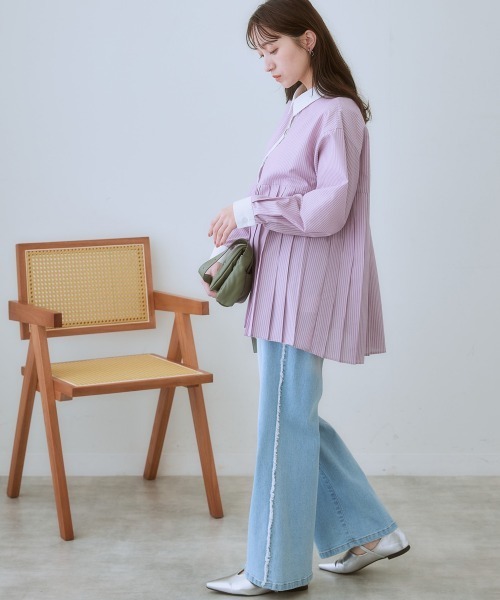 SMILE LAND（スマイルランド）の「＜大きいサイズ＞ タックシャツチュニック（シャツ/ブラウス・レディース・パープル系/ネイビー系/ブラック系/ホワイト系/オフホワイト・L/5L/4L/3L/LL）」の21枚目の写真