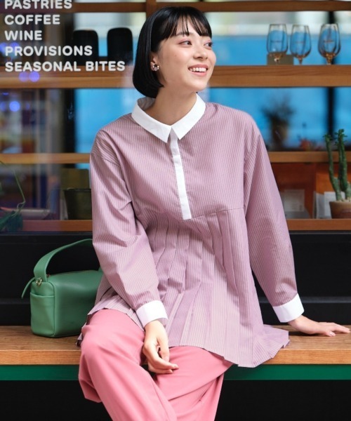 SMILE LAND（スマイルランド）の「＜大きいサイズ＞ タックシャツチュニック（シャツ/ブラウス・レディース・パープル系/ネイビー系/ブラック系/ホワイト系/オフホワイト・L/5L/4L/3L/LL）」の11枚目の写真