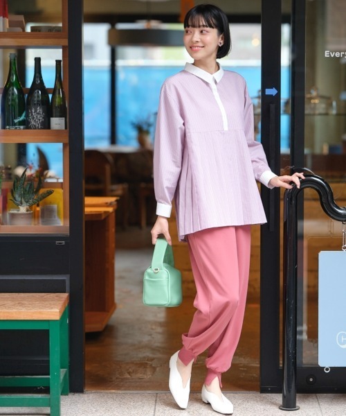 SMILE LAND（スマイルランド）の「＜大きいサイズ＞ タックシャツチュニック（シャツ/ブラウス・レディース・パープル系/ネイビー系/ブラック系/ホワイト系/オフホワイト・L/5L/4L/3L/LL）」の13枚目の写真