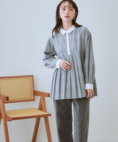 SMILE LAND（スマイルランド）の「＜大きいサイズ＞ タックシャツチュニック（シャツ/ブラウス・レディース・パープル系/ネイビー系/ブラック系/ホワイト系/オフホワイト・L/5L/4L/3L/LL）」の14枚目の写真