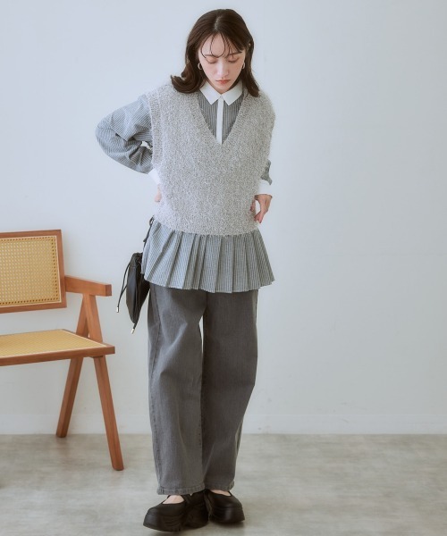 SMILE LAND（スマイルランド）の「＜大きいサイズ＞ タックシャツチュニック（シャツ/ブラウス・レディース・パープル系/ネイビー系/ブラック系/ホワイト系/オフホワイト・L/5L/4L/3L/LL）」の15枚目の写真