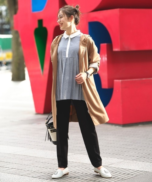 SMILE LAND（スマイルランド）の「＜大きいサイズ＞ タックシャツチュニック（シャツ/ブラウス・レディース・パープル系/ネイビー系/ブラック系/ホワイト系/オフホワイト・L/5L/4L/3L/LL）」の9枚目の写真