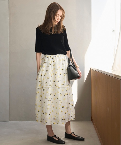 Mila Owen（ミラオーウェン）の「ジャガードウエストゴムポケットデザインフレアスカート【手洗い可能】（スカート・レディース・ホワイト/ブラック・0/1）」の21枚目の写真