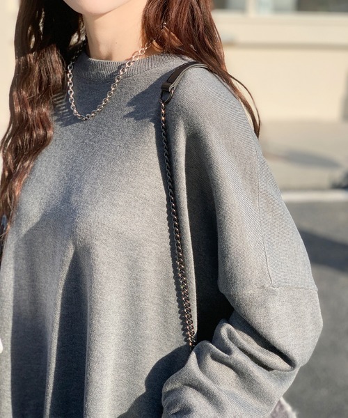 重ね着風 ニット チュニック丈 オーバーサイズトップス（ニット