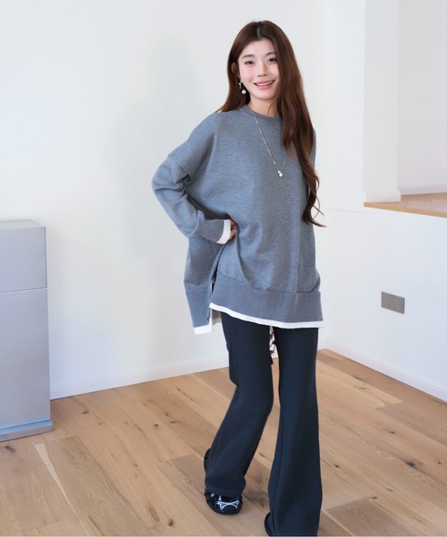 by LEGNA（バイレグナ）の「重ね着風 ニット チュニック丈 オーバーサイズトップス（ニット/セーター・レディース・ホワイト×ブラック/杢グレー/ブラック/ベビーピンク・FREE）」の16枚目の写真