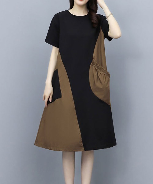 SallyLunn(サリーラン)の「【デイリーに着回せる一枚】半袖切り替えワンピース(ワンピース・レディース・ブラウン/グレー・MEDIUM/LARGE)」の1枚目の写真