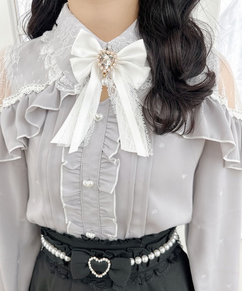 ROJITA（ロジータ）の「ハートフロッキーフリルブラウス（シャツ/ブラウス・レディース・ピンク/ホワイト/パープル・FREE）」の7枚目の写真