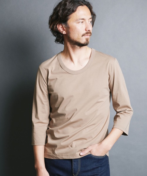 Magine（マージン）の「SUPIMA CTN BASIC U/N 3/4 SL:スーピマコットン ベーシック Uネック 7分袖 TEE（Tシャツ/カットソー・メンズ・ホワイト/ベージュ/パープル/ブラック/チャコールグレー・44/46/48）」の5枚目の写真