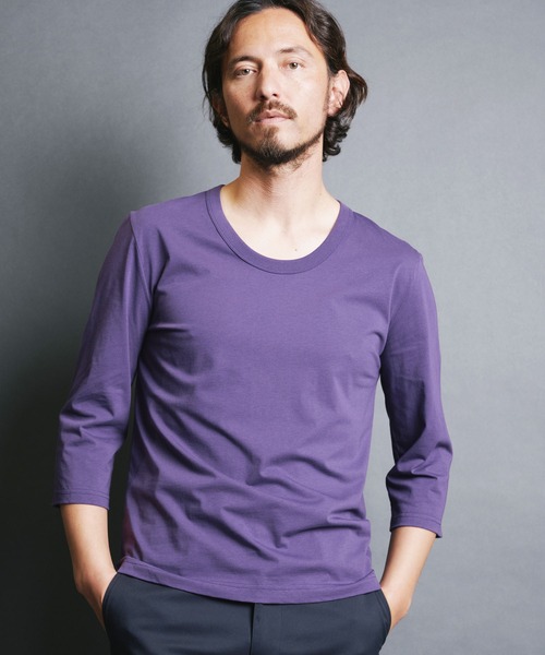 Magine（マージン）の「SUPIMA CTN BASIC U/N 3/4 SL:スーピマコットン ベーシック Uネック 7分袖 TEE（Tシャツ/カットソー・メンズ・ホワイト/ベージュ/パープル/ブラック/チャコールグレー・44/46/48）」の2枚目の写真