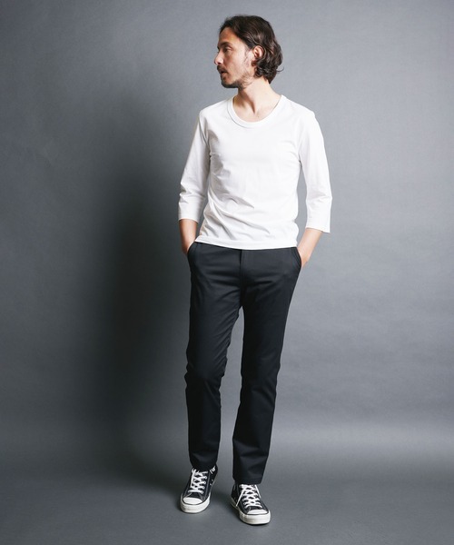 Magine（マージン）の「SUPIMA CTN BASIC U/N 3/4 SL:スーピマコットン ベーシック Uネック 7分袖 TEE（Tシャツ/カットソー・メンズ・ホワイト/ベージュ/パープル/ブラック/チャコールグレー・44/46/48）」の22枚目の写真