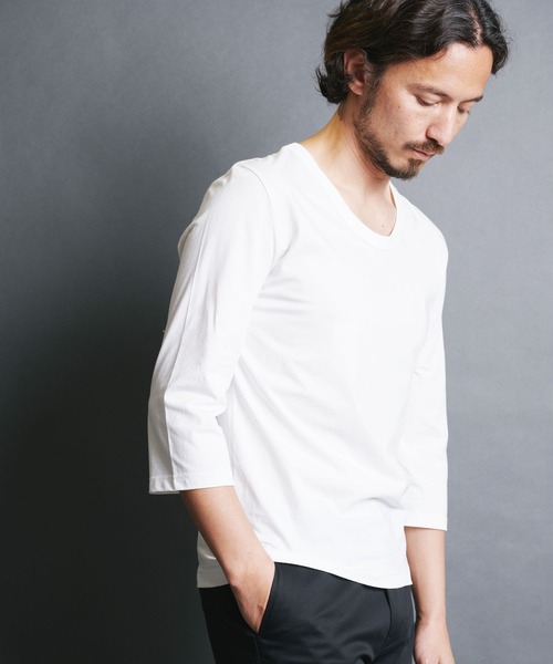 Magine（マージン）の「SUPIMA CTN BASIC U/N 3/4 SL:スーピマコットン ベーシック Uネック 7分袖 TEE（Tシャツ/カットソー・メンズ・ホワイト/ベージュ/パープル/ブラック/チャコールグレー・44/46/48）」の6枚目の写真