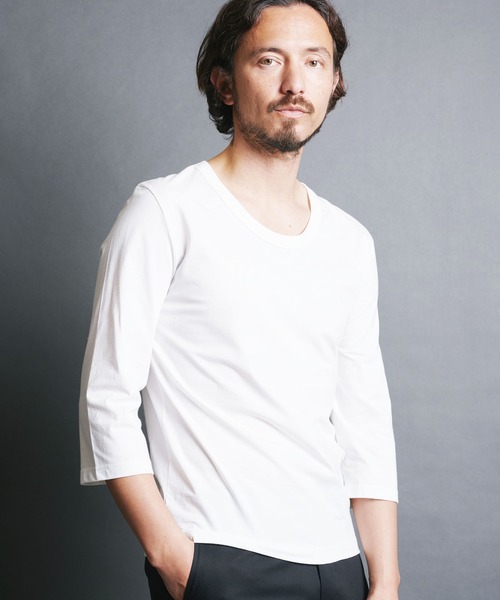 Magine（マージン）の「SUPIMA CTN BASIC U/N 3/4 SL:スーピマコットン ベーシック Uネック 7分袖 TEE（Tシャツ/カットソー・メンズ・ホワイト/ベージュ/パープル/ブラック/チャコールグレー・44/46/48）」の7枚目の写真