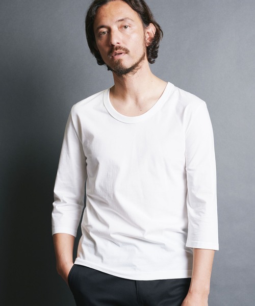 Magine（マージン）の「SUPIMA CTN BASIC U/N 3/4 SL:スーピマコットン ベーシック Uネック 7分袖 TEE（Tシャツ/カットソー・メンズ・ホワイト/ベージュ/パープル/ブラック/チャコールグレー・44/46/48）」の8枚目の写真