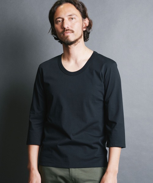 Magine（マージン）の「SUPIMA CTN BASIC U/N 3/4 SL:スーピマコットン ベーシック Uネック 7分袖 TEE（Tシャツ/カットソー・メンズ・ホワイト/ベージュ/パープル/ブラック/チャコールグレー・44/46/48）」の9枚目の写真