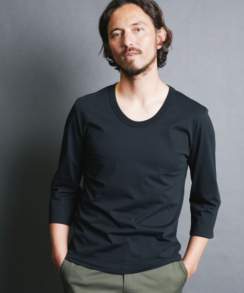 Magine（マージン）の「SUPIMA CTN BASIC U/N 3/4 SL:スーピマコットン ベーシック Uネック 7分袖 TEE（Tシャツ/カットソー・メンズ・ホワイト/ベージュ/パープル/ブラック/チャコールグレー・44/46/48）」の10枚目の写真