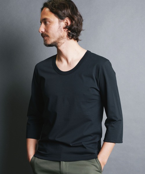 Magine（マージン）の「SUPIMA CTN BASIC U/N 3/4 SL:スーピマコットン ベーシック Uネック 7分袖 TEE（Tシャツ/カットソー・メンズ・ホワイト/ベージュ/パープル/ブラック/チャコールグレー・44/46/48）」の11枚目の写真