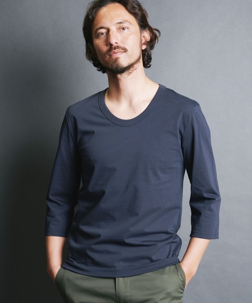 Magine（マージン）の「SUPIMA CTN BASIC U/N 3/4 SL:スーピマコットン ベーシック Uネック 7分袖 TEE（Tシャツ/カットソー・メンズ・ホワイト/ベージュ/パープル/ブラック/チャコールグレー・44/46/48）」の12枚目の写真