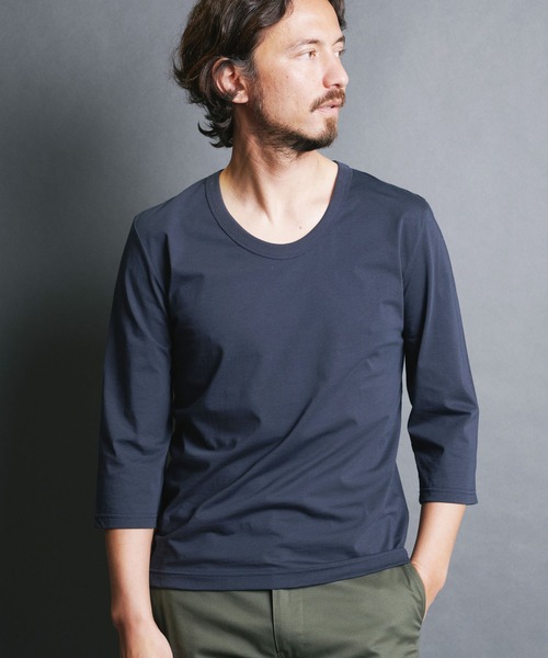 Magine（マージン）の「SUPIMA CTN BASIC U/N 3/4 SL:スーピマコットン ベーシック Uネック 7分袖 TEE（Tシャツ/カットソー・メンズ・ホワイト/ベージュ/パープル/ブラック/チャコールグレー・44/46/48）」の13枚目の写真