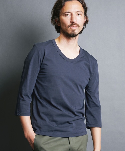 Magine（マージン）の「SUPIMA CTN BASIC U/N 3/4 SL:スーピマコットン ベーシック Uネック 7分袖 TEE（Tシャツ/カットソー・メンズ・ホワイト/ベージュ/パープル/ブラック/チャコールグレー・44/46/48）」の14枚目の写真
