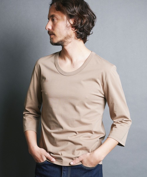 Magine（マージン）の「SUPIMA CTN BASIC U/N 3/4 SL:スーピマコットン ベーシック Uネック 7分袖 TEE（Tシャツ/カットソー・メンズ・ホワイト/ベージュ/パープル/ブラック/チャコールグレー・44/46/48）」の15枚目の写真