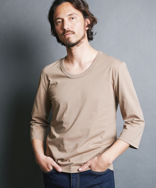 Magine（マージン）の「SUPIMA CTN BASIC U/N 3/4 SL:スーピマコットン ベーシック Uネック 7分袖 TEE（Tシャツ/カットソー・メンズ・ホワイト/ベージュ/パープル/ブラック/チャコールグレー・44/46/48）」の16枚目の写真