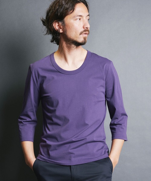 Magine（マージン）の「SUPIMA CTN BASIC U/N 3/4 SL:スーピマコットン ベーシック Uネック 7分袖 TEE（Tシャツ/カットソー・メンズ・ホワイト/ベージュ/パープル/ブラック/チャコールグレー・44/46/48）」の19枚目の写真