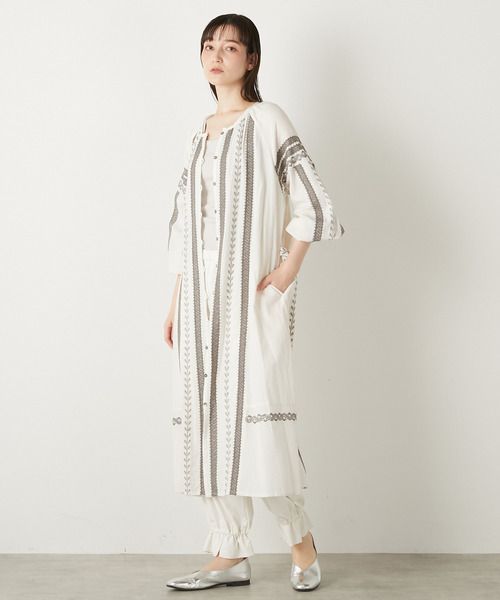 【LOURMARIN】コットンリネン刺しゅうワンピース