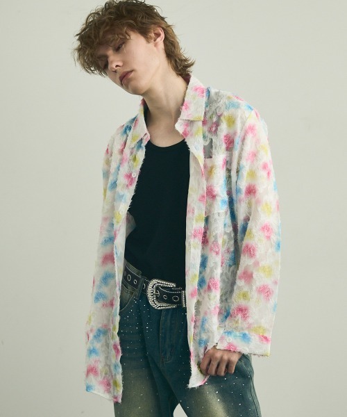 Shoowtime(ショウタイム)の「Painting Design Long Sleeve Sheer Shirt / ペインティングデザインロングスリーブシアーシャツ(シャツ/ブラウス・メンズ・ホワイト系その他2/ホワイト系その他・MEDIUM/LARGE/X-LARGE)」の4枚目の写真