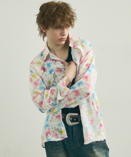 Shoowtime(ショウタイム)の「Painting Design Long Sleeve Sheer Shirt / ペインティングデザインロングスリーブシアーシャツ(シャツ/ブラウス・メンズ・ホワイト系その他2/ホワイト系その他・MEDIUM/LARGE/X-LARGE)」の5枚目の写真