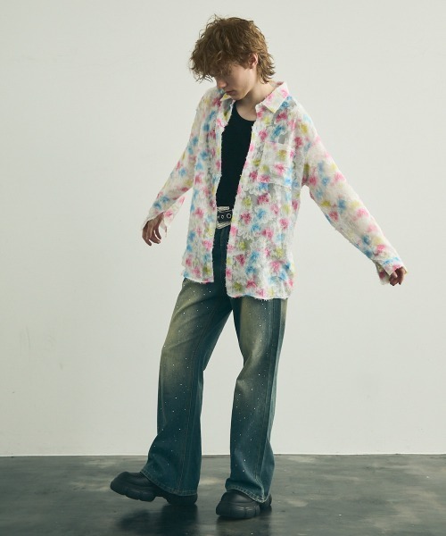 Shoowtime(ショウタイム)の「Painting Design Long Sleeve Sheer Shirt / ペインティングデザインロングスリーブシアーシャツ(シャツ/ブラウス・メンズ・ホワイト系その他2/ホワイト系その他・MEDIUM/LARGE/X-LARGE)」の15枚目の写真