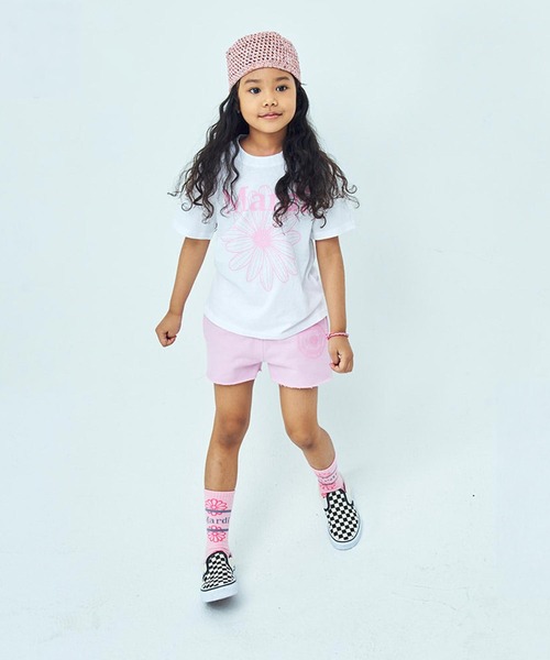 Mardi Mercredi（マルディメクルディ）の「KIDS TSHIRT FLOWERMARDI / キッズ Tシャツ フラワーマルディ（Tシャツ/カットソー・キッズ・ブラック/ホワイト×グリーン/ホワイト×ピンク・100cm/110cm/120cm/130cm）」の13枚目の写真