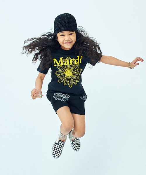 Mardi Mercredi（マルディメクルディ）の「KIDS TSHIRT FLOWERMARDI / キッズ Tシャツ フラワーマルディ（Tシャツ/カットソー・キッズ・ブラック/ホワイト×グリーン/ホワイト×ピンク・100cm/110cm/120cm/130cm）」の18枚目の写真