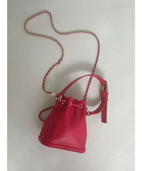 MERCURYDUO（マーキュリーデュオ）の「チェーンドローストリング フェイクレザー 巾着バッグ（ハンドバッグ・レディース・オフホワイト/レッド・FREE）」の17枚目の写真