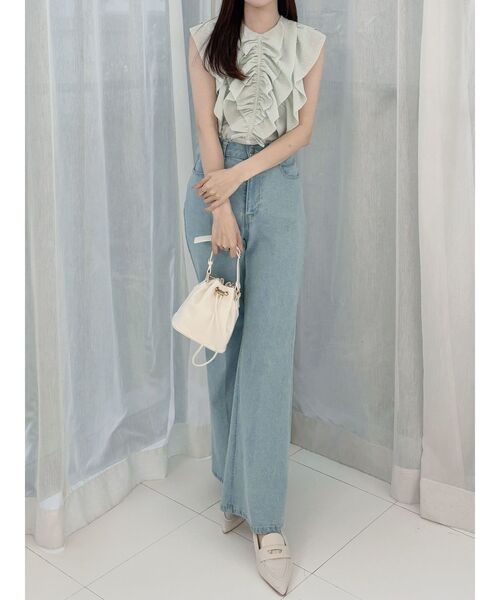 MERCURYDUO（マーキュリーデュオ）の「チェーンドローストリング フェイクレザー 巾着バッグ（ハンドバッグ・レディース・オフホワイト/レッド・FREE）」の4枚目の写真