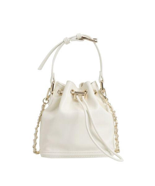 MERCURYDUO（マーキュリーデュオ）の「チェーンドローストリング フェイクレザー 巾着バッグ（ハンドバッグ・レディース・オフホワイト/レッド・FREE）」の13枚目の写真