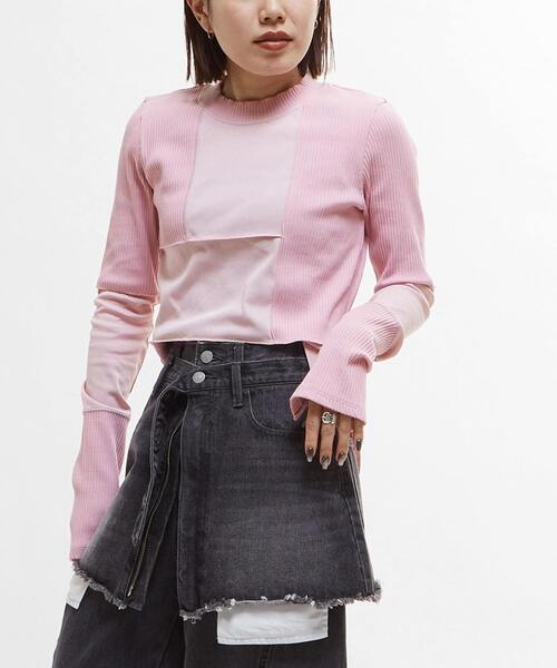 CONVERSE TOKYO（コンバーストウキョウ）の「【HL】PATCHWORK RIB TOPS（Tシャツ/カットソー・レディース・ブラック/ブルー/ブラック系その他/ピンク/ホワイト・FREE）」の5枚目の写真