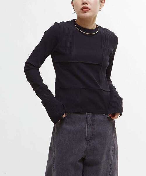 CONVERSE TOKYO（コンバーストウキョウ）の「【HL】PATCHWORK RIB TOPS（Tシャツ/カットソー・レディース・ブラック/ブルー/ブラック系その他/ピンク/ホワイト・FREE）」の3枚目の写真