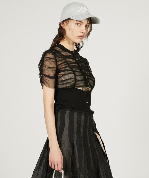 PRANK PROJECT（プランクプロジェクト）の「チュールコンビニットカーディガン / Tulle Combi Knit Cardigan（カーディガン/ボレロ・レディース・ベージュ/ホワイト/ブラック・FREE）」の18枚目の写真