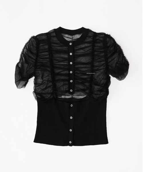 チュールコンビニットカーディガン / Tulle Combi Knit Cardigan