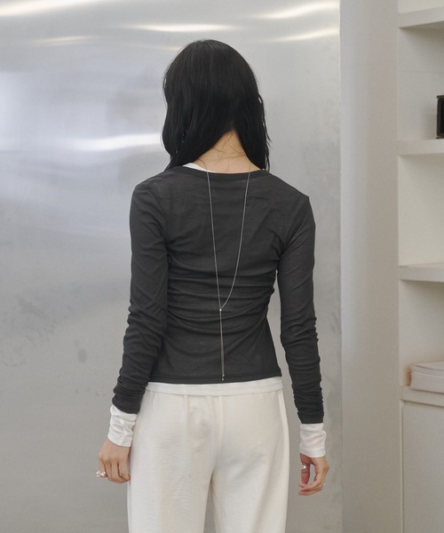 Lutim by u（ルチバイユー）の「Sheer rib slimfit cd / シアーリブスリムフィットカーディガン（カーディガン/ボレロ・レディース・チャコールグレー/グレー/オフホワイト/カーキ・FREE）」の12枚目の写真