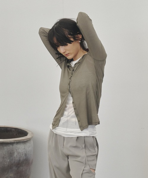 Lutim by u（ルチバイユー）の「Sheer rib slimfit cd / シアーリブスリムフィットカーディガン（カーディガン/ボレロ・レディース・チャコールグレー/グレー/オフホワイト/カーキ・FREE）」の21枚目の写真