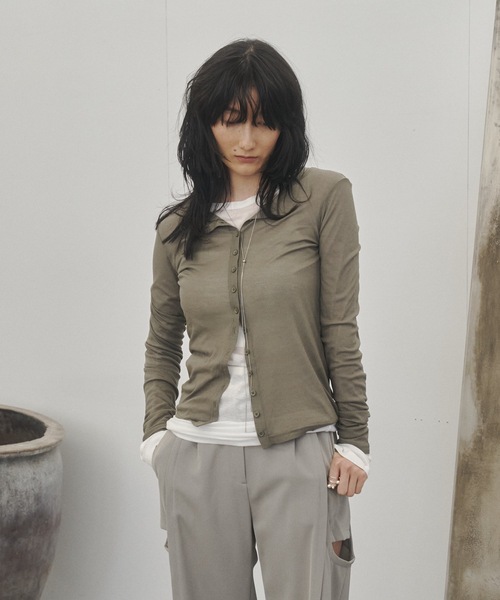 Lutim by u（ルチバイユー）の「Sheer rib slimfit cd / シアーリブスリムフィットカーディガン（カーディガン/ボレロ・レディース・チャコールグレー/グレー/オフホワイト/カーキ・FREE）」の22枚目の写真