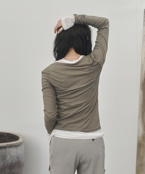 Lutim by u（ルチバイユー）の「Sheer rib slimfit cd / シアーリブスリムフィットカーディガン（カーディガン/ボレロ・レディース・チャコールグレー/グレー/オフホワイト/カーキ・FREE）」の20枚目の写真