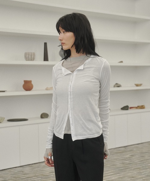 Lutim by u（ルチバイユー）の「Sheer rib slimfit cd / シアーリブスリムフィットカーディガン（カーディガン/ボレロ・レディース・チャコールグレー/グレー/オフホワイト/カーキ・FREE）」の10枚目の写真