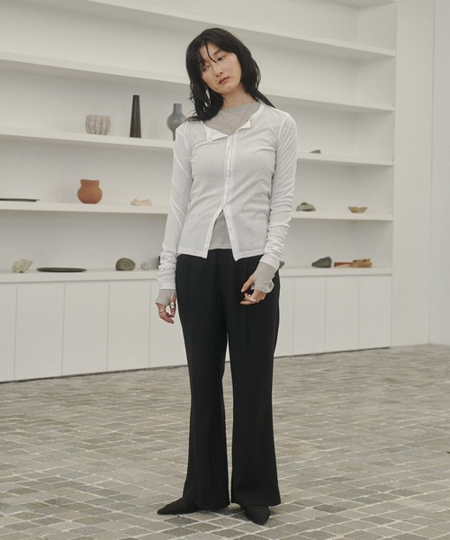 Lutim by u（ルチバイユー）の「Sheer rib slimfit cd / シアーリブスリムフィットカーディガン（カーディガン/ボレロ・レディース・チャコールグレー/グレー/オフホワイト/カーキ・FREE）」の8枚目の写真